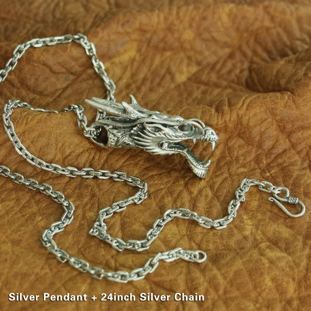LINSION 925 стерлингового серебра с высокой деталью кулон с драконом мужской Байкер Панк-кулон 8J034