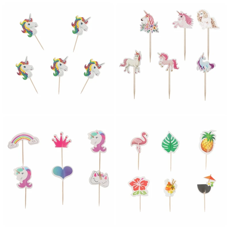 

24pcs Unicorn Flamingo Cake Cupcake Toppers Picks Birthday Party Supplies Kids Baby Shower Decorations