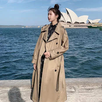 

Women's Windbreaker Mid-length Section 2020 Spring New Korean Version Long Trench Coat Knee-length Ladies Khaki Moda Mujer