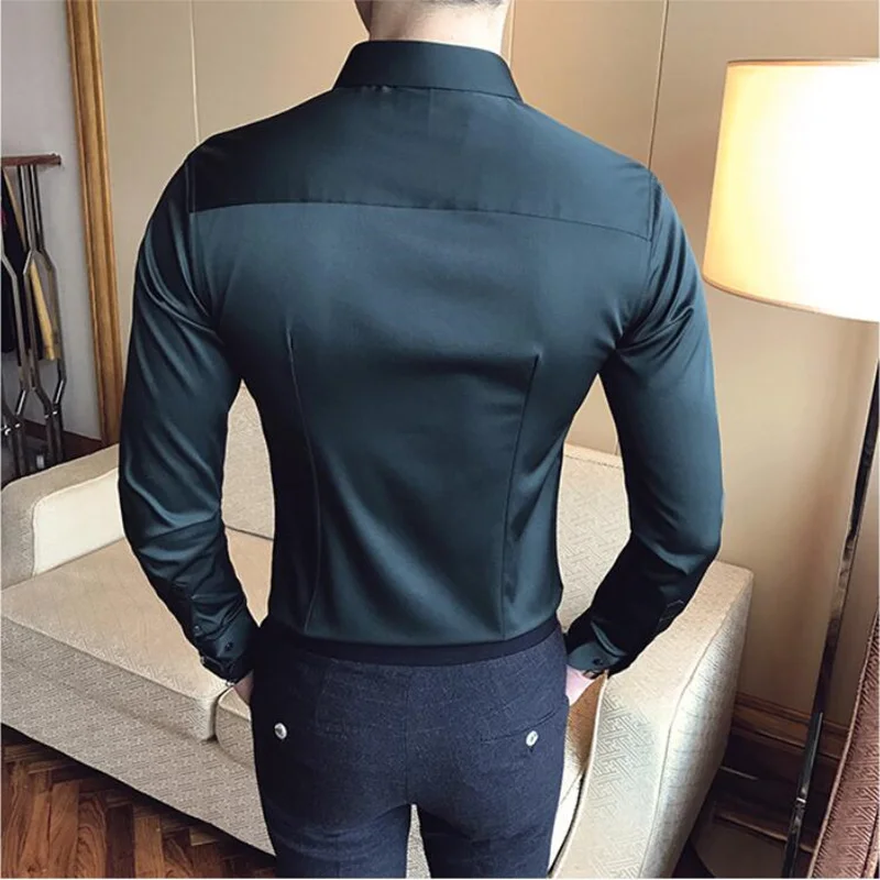 2019New Quality dress Business Men Long-sleeved Quality Shirt Casual Formal Design Shirt Oversized Man Solid color Shirts Tops