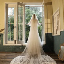 Сапфировая Роскошная свадебная вуаль цвета шампанского 4 м для собора Velo De Novia принцесса аппликация край длинный шлейф Фата невесты