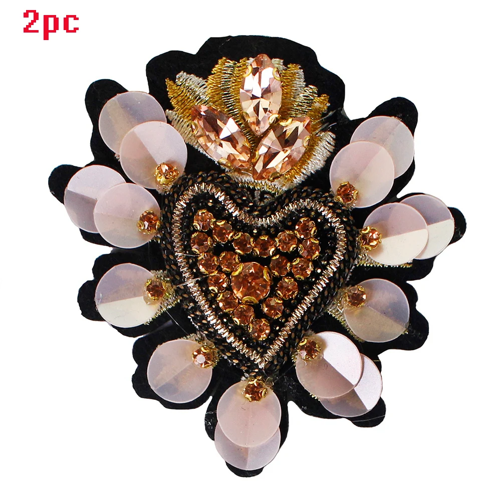 1850A heart p 2pc Стразы, корона, сердце, крыло, блестки, нашивка из бисера, мышь, Бабочка, стрекоза, вишня, для шитья, аппликация, украшение для одежды - Цвет: 1850A heart p 2pc