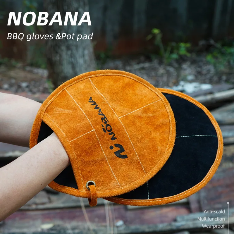 

Outdoor dual-use round BBQ anti-scalding gloves insulation pot mats camping portable barbecue cowhide oven baking gloves