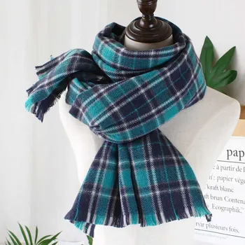 

2019 new 60*200cm ladies scarf autumn and winter art plaid wild color matching shawl long paragraph warm thick tassel scarf