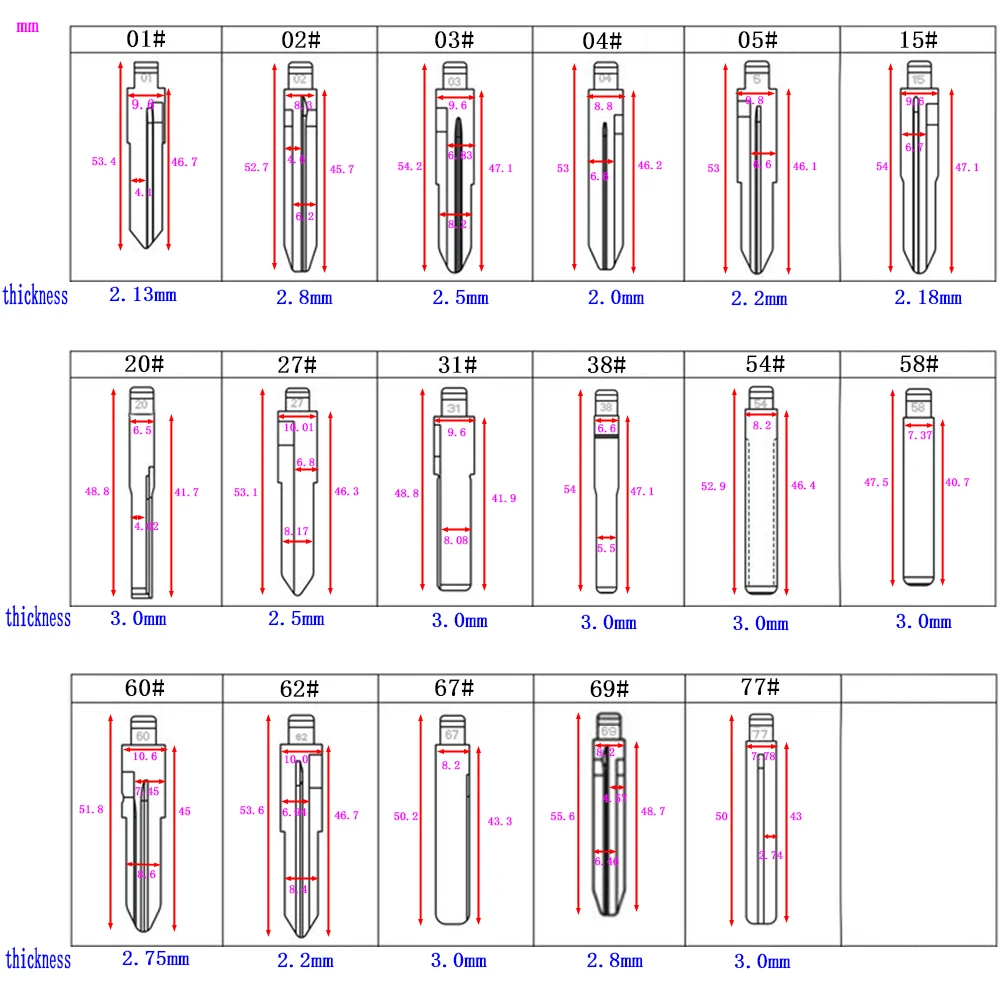 Remote Key Blade #4 #22 #25 #29 #39 #57 #69 #67 #62 Car key embryo Right Left Blade Car Key Embryo replacing the key head