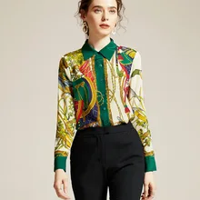 Blusas Mujer De Moda новые женские рубашки женские топы с принтом Питер Пэн воротник Офисная Леди натуральный шелк высокое качество