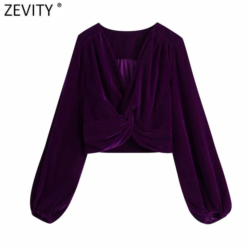 Женская бархатная блузка Zevity офисная короткая блузка-кимоно с V-образным вырезом