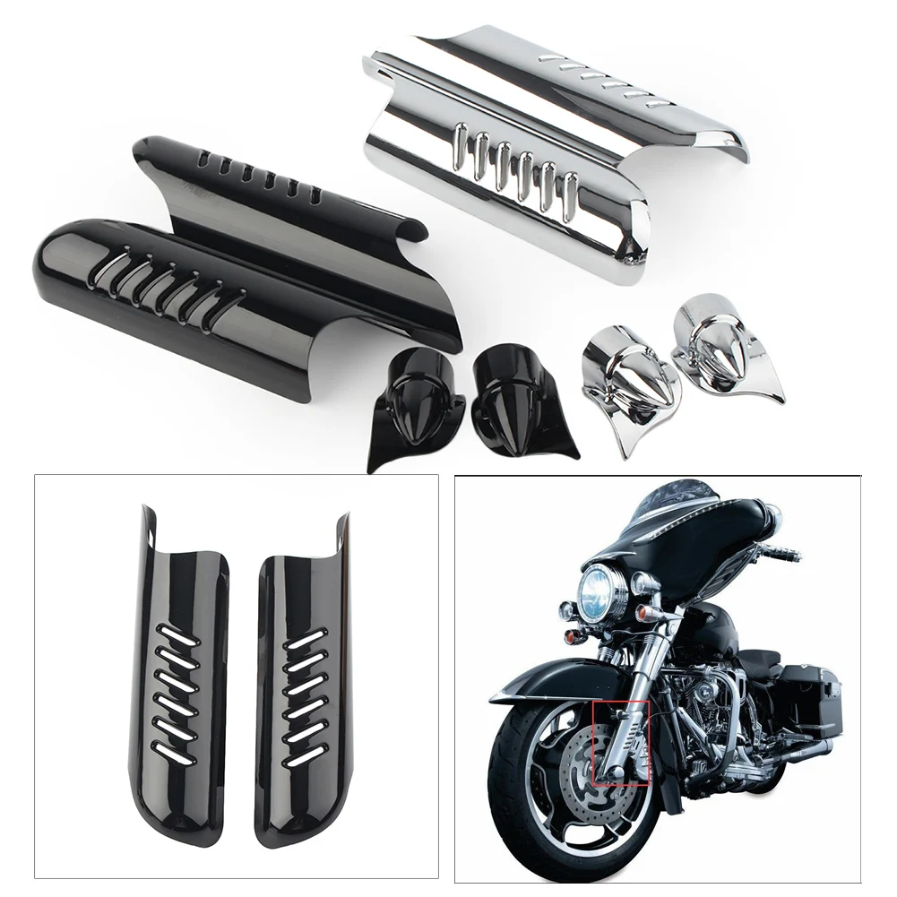 2x мотоциклетная вилка голени щиток дефлекторов Крышка хром для Harley туристический FLHT 2000-2013 черный/хром