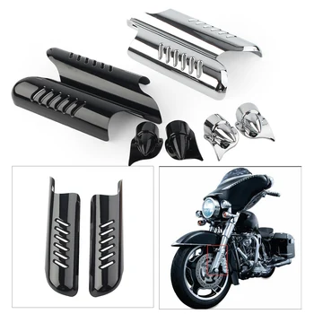 

2x Motorcycle Fork Lower Leg Deflectors Shield Cover Chrome For Harley Touring FLHT 2000-2013 Black/Chrome