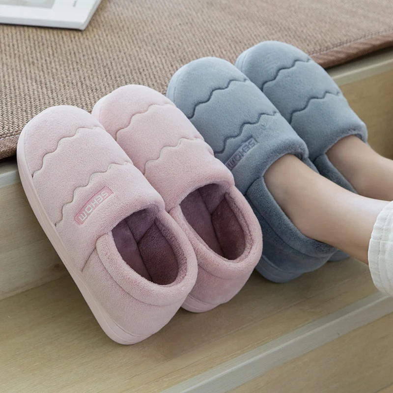 

Oeak 2019 New Winter Slippers Women Men Wave Stripe Slippers Pattern Home Floor Soft Warm Slipper Female Comfort Bedroom Shoes