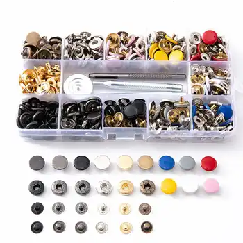 

120PCS Colorful Metal Cloth Sewing Buttons Set Press Studs + Fixing Tools Punch Pliers for Leather Clothes Sewing Accessories
