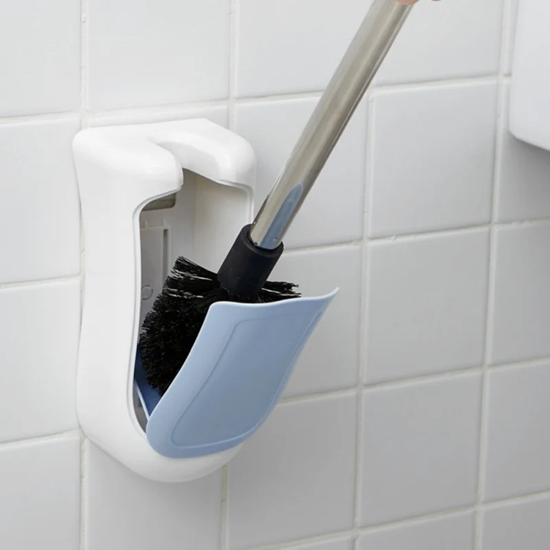 Toilet Brush With Semi-automatic Base Household Cleaning Tool For Bathroom Wall-mount Detachable