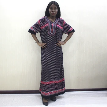 

African Dresses For Women Dashiki Small Dots Pattern Printes Appliques Red Pure Cotton Short Sleeve Elegant Causal Dress