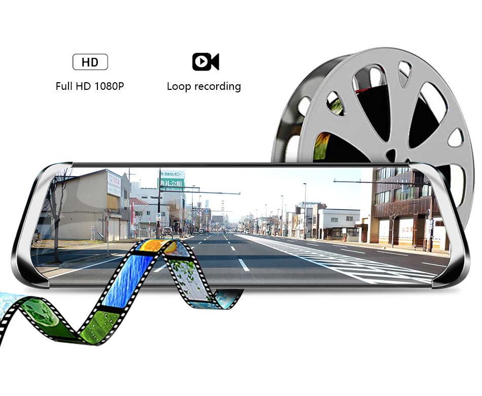 1" зеркальный видеорегистратор для потоковой передачи медиа полноэкранный ips сенсорный экран двойной объектив ночного видения 1080P передний 1080P резервный Автомобильный видеорегистратор