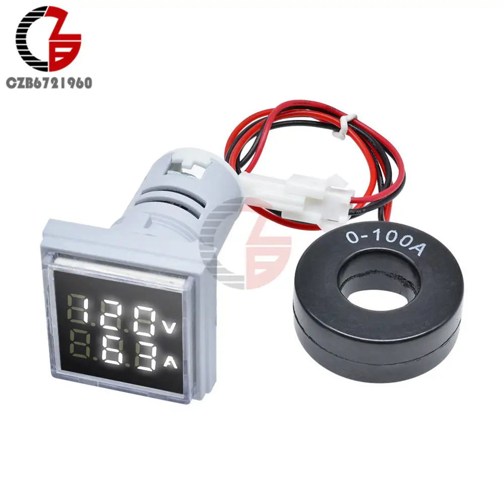 AC 50-500V 0-100A квадратный светодиодный цифровой вольтметр Амперметр 110V 220V Напряжение измеритель тока вольтамметр вольт ампер тестер детектор - Цвет: Voltammeter White