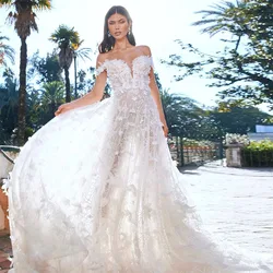 Sevintage Exquisite Wedding Dresses Lace Appliques 3D Flowers Pearls Off the shoulder Sweetheart A-Line Tulle Bridal Dress