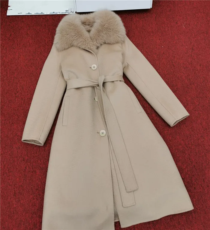 Съемная подкладка из кроличьего меха Рекс пальто для женщин натуральный Лисий меховой воротник Двусторонняя шерстяная куртка длинная теплая плотная Женская парка