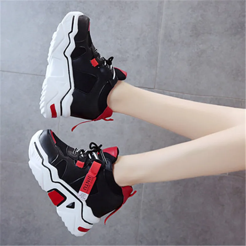 Black Womens Sneakers Trainers Platform Wedges Chunky Sneakers Black Sneakers Women Casual Shoes Woman Baskets chaussures femme - Color: Black