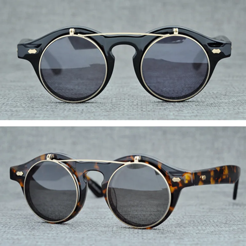 

Acetate Vintage Steampunk Sunglasses Men Women Retro Clip on Sun Glasses for Men Round Punk Sunglass UV400 Gafas De Sol Hombre