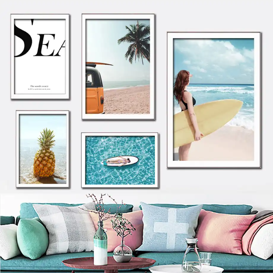 ビーチサーフガールココナッツパイナップル引用壁アートキャンバス絵画北欧ポスターやプリント壁の写真リビングルームのインテリア 絵画 書道 Aliexpress ビーチサーフガールココナッツパイナップル引用壁アートキャンバス絵画北欧ポスターやプリント壁の写真リビングルームのインテリア 絵画 書道 Aliexpress