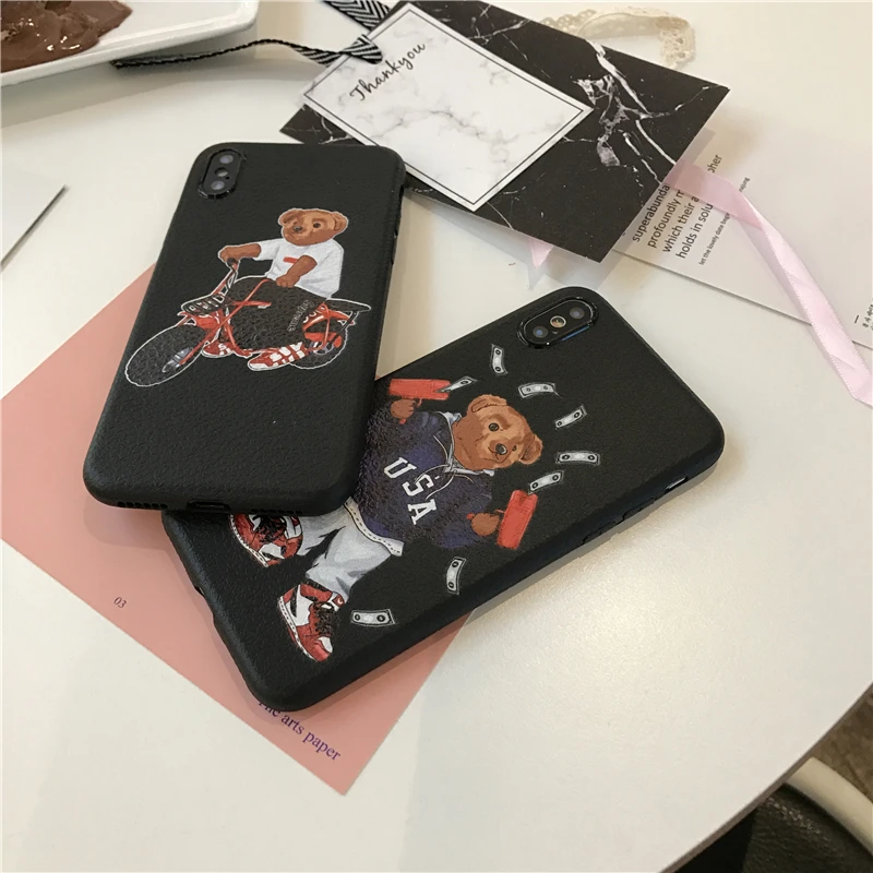 Роскошный милый чехол с текстурой кожи медведя для отдыха для iPhone 11 pro X XR XS MAX 6 S 8 7 Plus, мягкий силиконовый чехол из ТПУ для улицы США