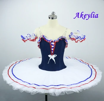 

Flames Of Paris Professional Ballet Tutu Costume Navy Blue White Red Ballet Tutu Colombina Competition Custom Made Tutu JN038