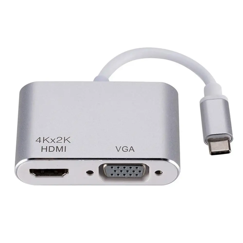 Компактный размер USB-C 3,1 type C к HDMI VGA адаптер для HDTV для проектора для Macbook прочный серебристый