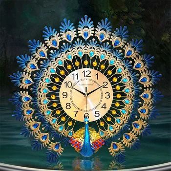 

Peacocks Creative Silent Quartz Clock Wall Clock European Home Living Room Wall Decoration Clocks Metal Digital Wall Clocks