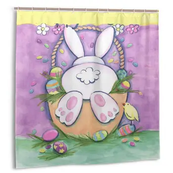 

Spring Happy Easter Day Bunny Floral Animal Colorful Egg Bird Rabbit Shower Curtain Polyester Waterproof 12 Hooks Fabric Modern