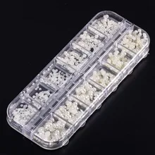 Набор для маникюра, сделай сам, ювелирное изделие жемчуг фарфор белый полукруглый плоский с белым жемчугом 12 Сетка прямоугольной формы в штучной упаковке 4-х Размеры