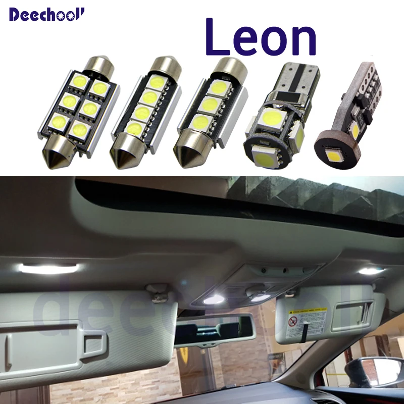 Skup Czysty biały canbus led żarówki do wnętrza kryty zestaw żarówek do lampek samochodowych dla Seat Leon MK 1 MK 2 MK 3 1 M 1M1 1P 1P1 5F 5F8 1999 2018