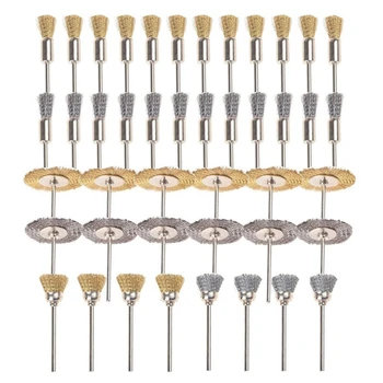 

44 Pieces Mini Wire Brush Wheel Cup Brass Steel Wire Brush Set 1/8inch (3mm) Shank For Power Dremel Rotary Tools Polishing Buffi