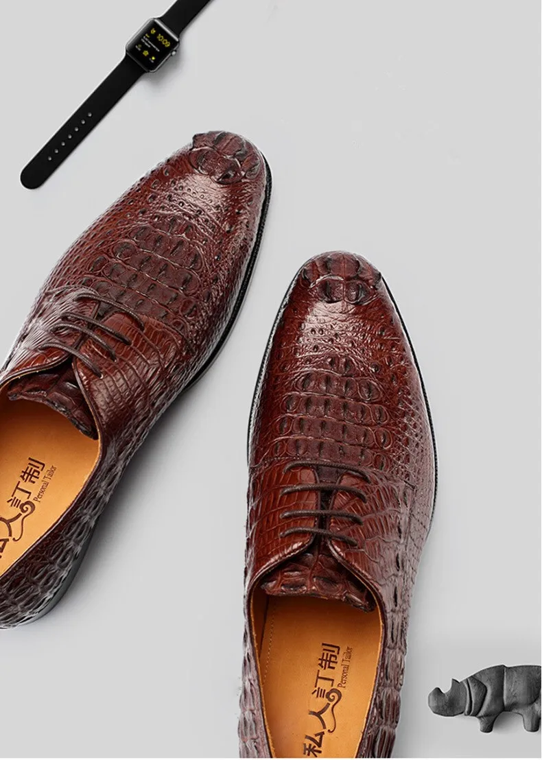Fashion Authentic Crocodile Head Skin Men Business Dress Shoes Exotic Genuine Real Alligator Leather Handmade Male Lace-up Shoe