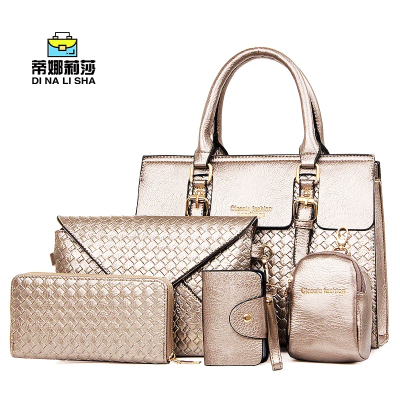 

2019 Spring And Summer New Style Woven Pattern Women's Handbag Different Size Bags Five-Piece Europe And America Fashion Shoulde