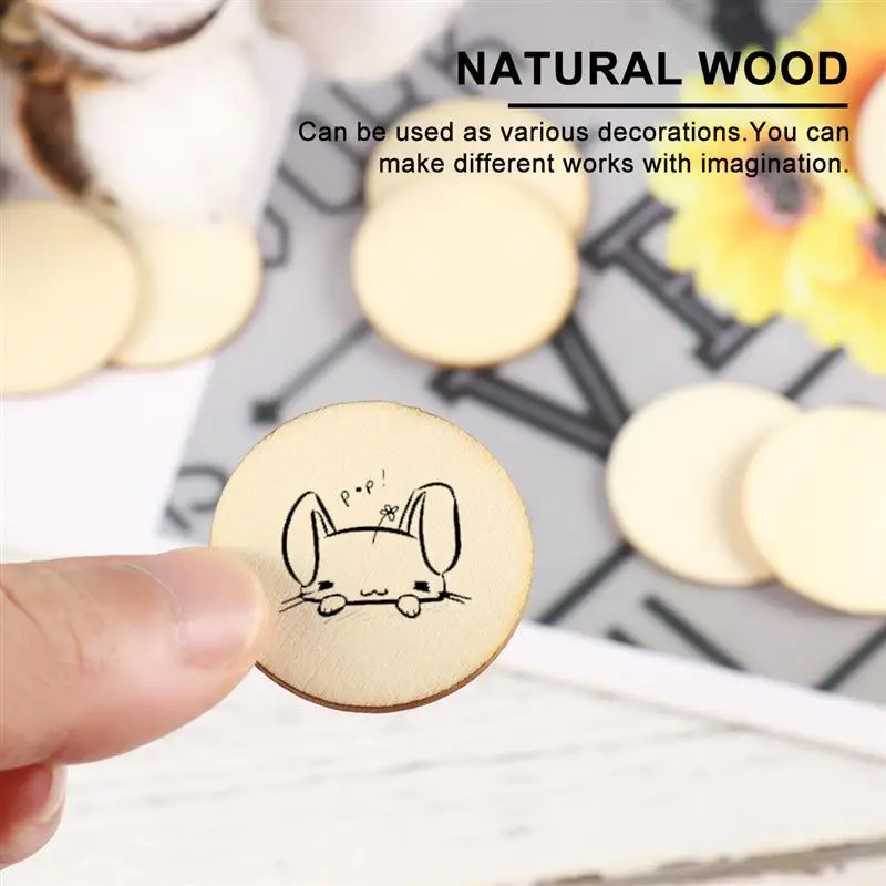 WINOMO 100pcs Round Wooden Pieces DIY Craft Wood Piece for Art Crafts Project