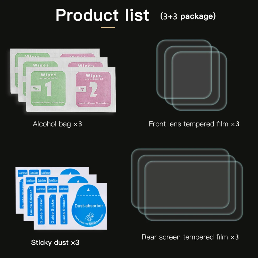 3sets Easy Apply Oilproof Transparent Durable Protective Film Tempered Glass Scratch Resistant Screen Protector Kit For GoPro Hero 8 - Color: 3sets