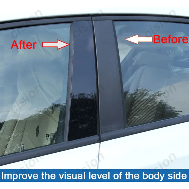 6Pcs Black Carbon Fiber Car Door Window Column BC Pillar Post Trim Mirror Effect PC Sticker For BMW 5 Series F10 Sedan 2011-Car Window Stickers