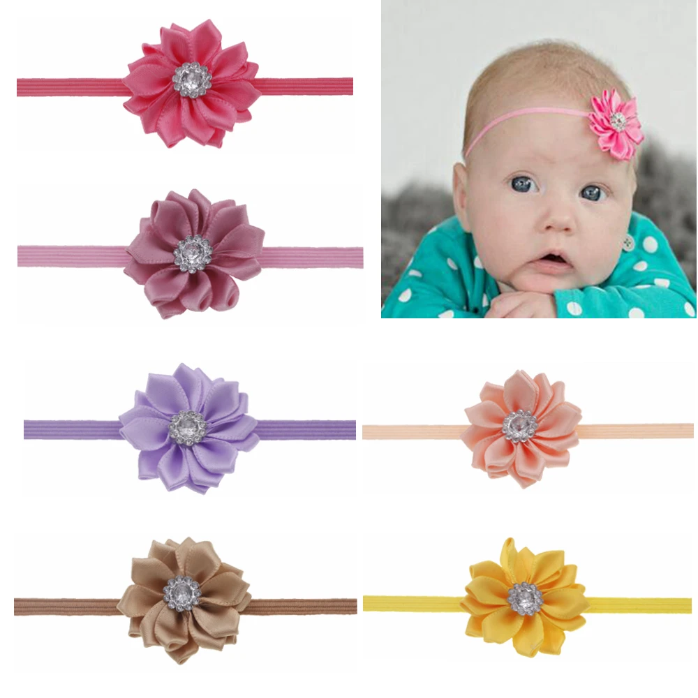 Детская повязка на голову многоугольная лента со стразами цветочный ободок для новорождённого эластичные ленты для волос с цветами милые детские аксессуары для волос для девочек