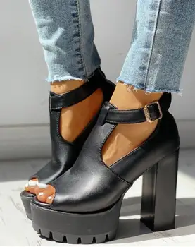 

2019 Summer New Korean-Style Fish-Mouth Cut-out Platform Sandals Breathable Hollow Thick with High Heels Shoes Wholesale