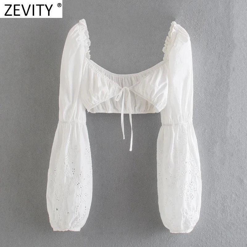 Новинка от Zevity женская сексуальная короткая блузка с вышивкой и