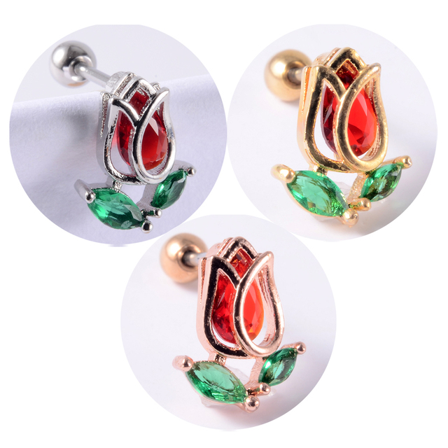Colorful Crystal Ear Studs Cartilage Helix Lobe Conch Rook Piercing Screw Earrings Body Piercing Jewelry For Woman Ear Gift