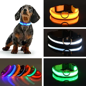 

Nylon LED Pet Dog Collar Night Safety Flashing Glow In The Dark Dog Leash Dogs Luminous Fluorescent Collars Pet Supplies