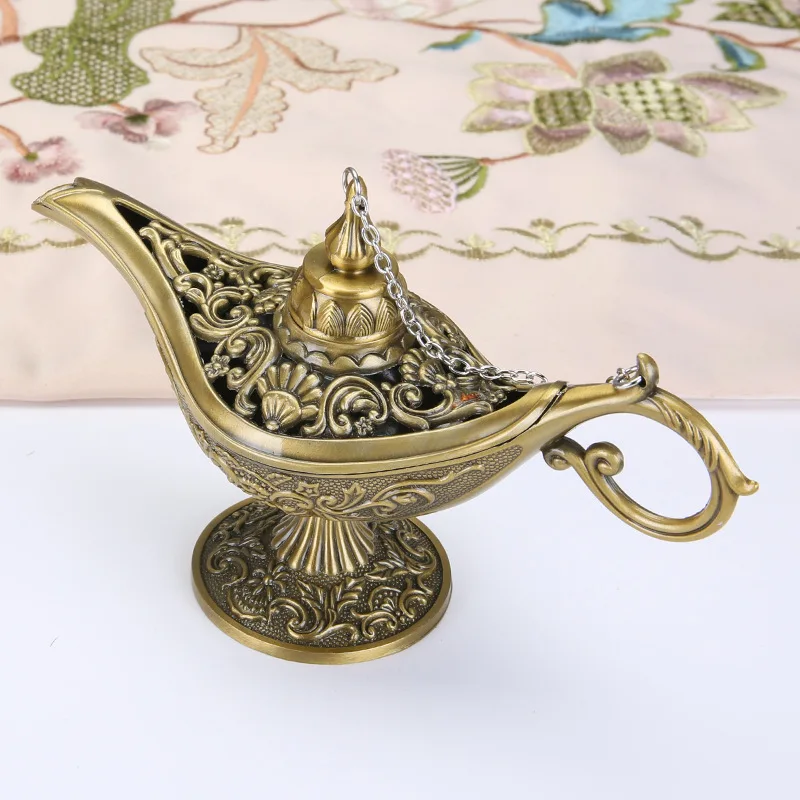 Middle East Aladin Lamp Figurine Magic Lamp Teapot Arab Home Decoration Accessories Gold Plated Enamel Metal Lamp Ornament