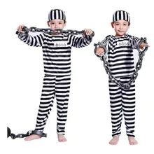 Маскарадный костюм на Хэллоуин; Одежда для мальчиков; детский полосатый костюм заключенного; маскарадный костюм