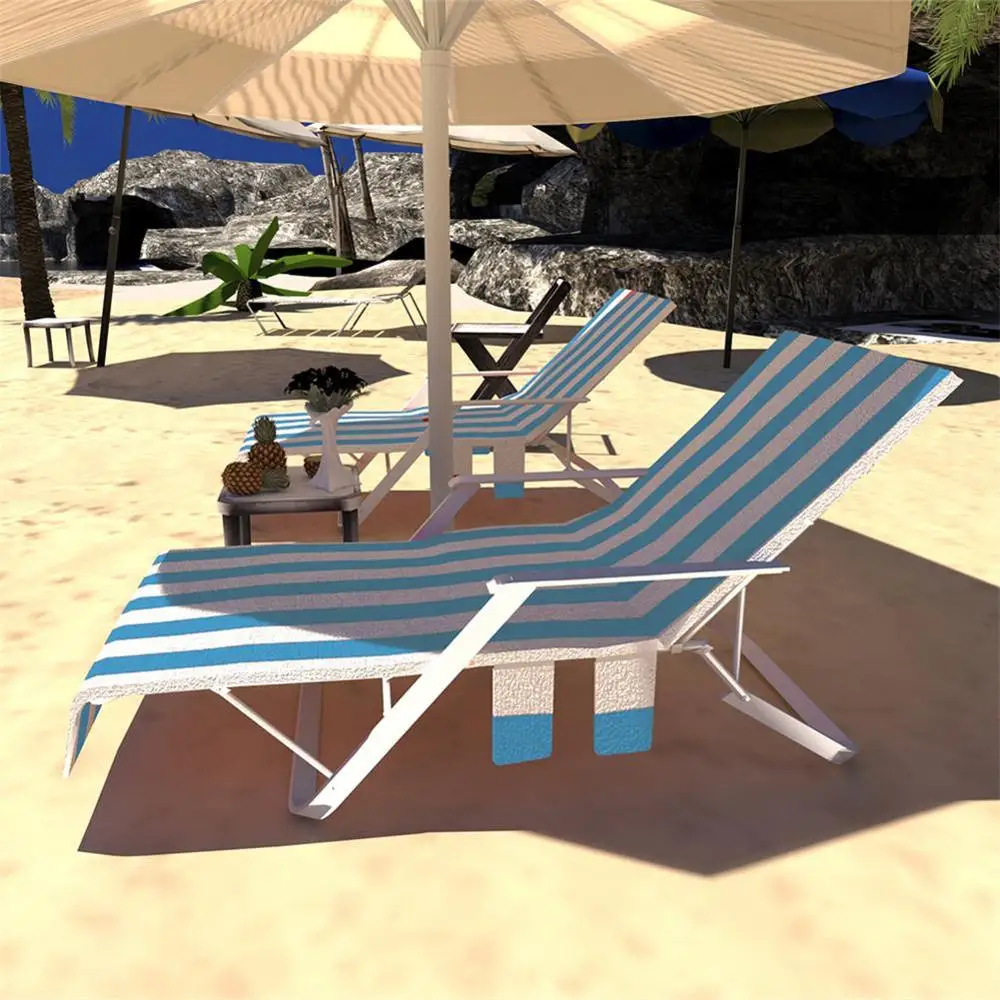 Portable Striped Print Beach Chair Towel Covers Quick Dry Lounge Chair Towel Covers With Pocket For Swim Pool Outdoor Sunbathing