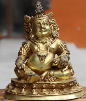 

Chinese Buddhism Copper Bronze gilt Yellow Jambhala God of wealth Buddha Statue