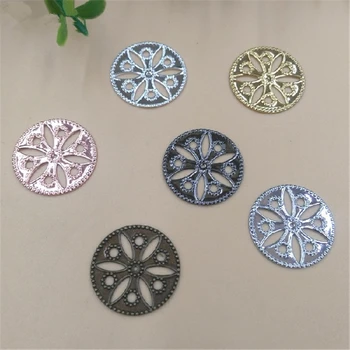 

JXMYLAI 20mm 4 Colors Filigree Round Metal Sheet Copper Hollow Out Flower Laminate Connectors Findings For Jewelry Making