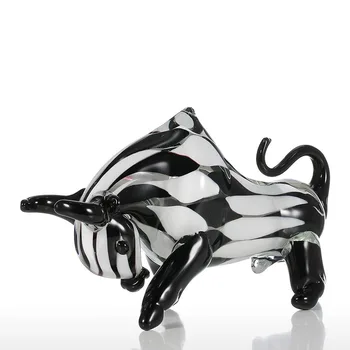

BLACK&WHITE CATTLE GLASS SCULPTURE HOME DECOR OX STATUE MODERN ANIMAL ORNAMENT GIFT CRAFT DECORATION BULL SCULPTURE R2042