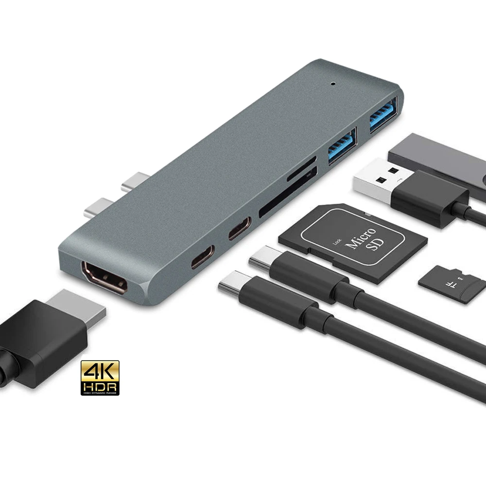 Разветвитель с разъемом типа C с двумя разъемами типа C и Thunderbolt 3 PD зарядка USB C концентратор к HDMI 4K адаптер Мульти USB 3,0 концентратор 7 в 1 док-станция