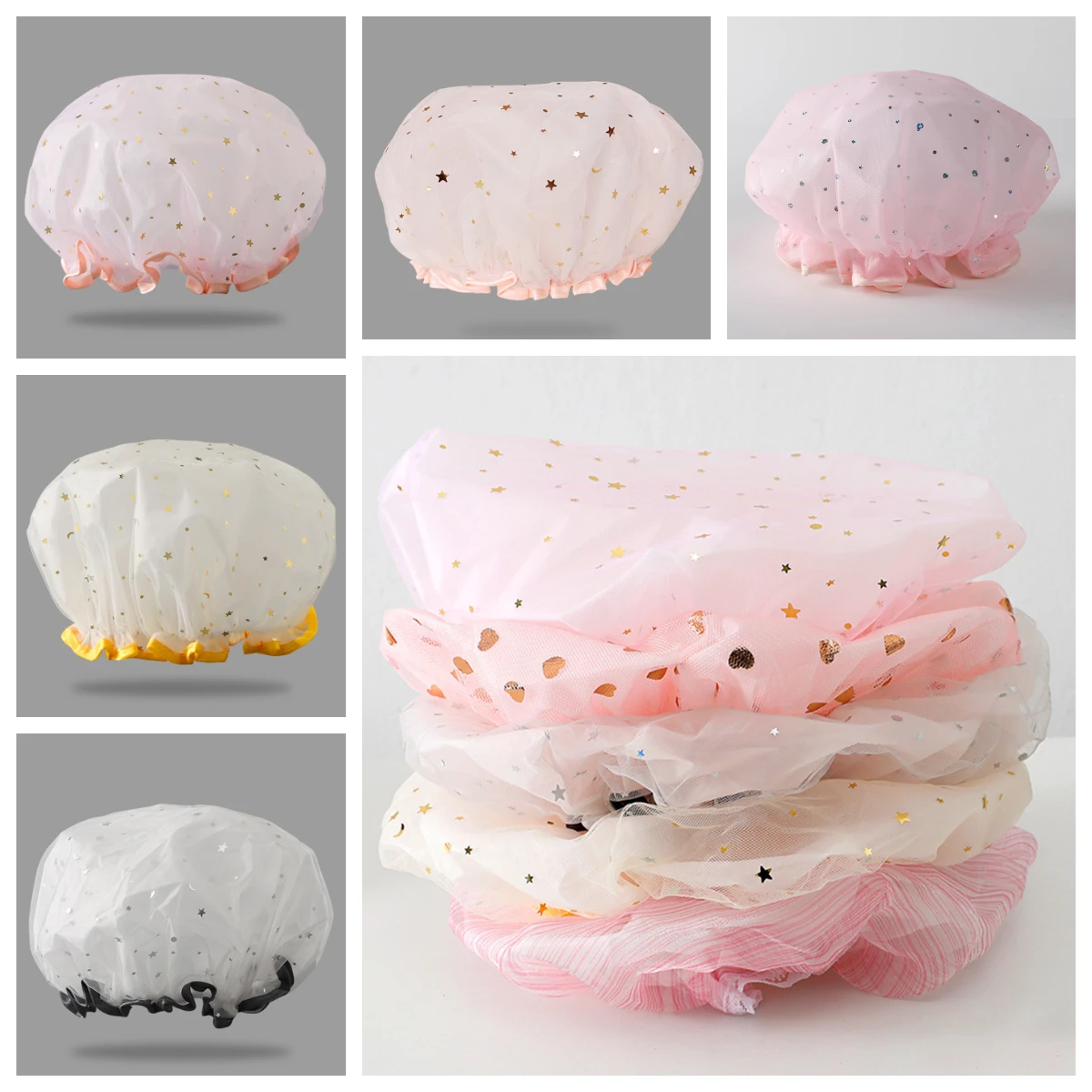 New High Quality Shower Cap Waterproof Double-layer Women Bath Hat Hair Bathroom Products Salon Elastic |